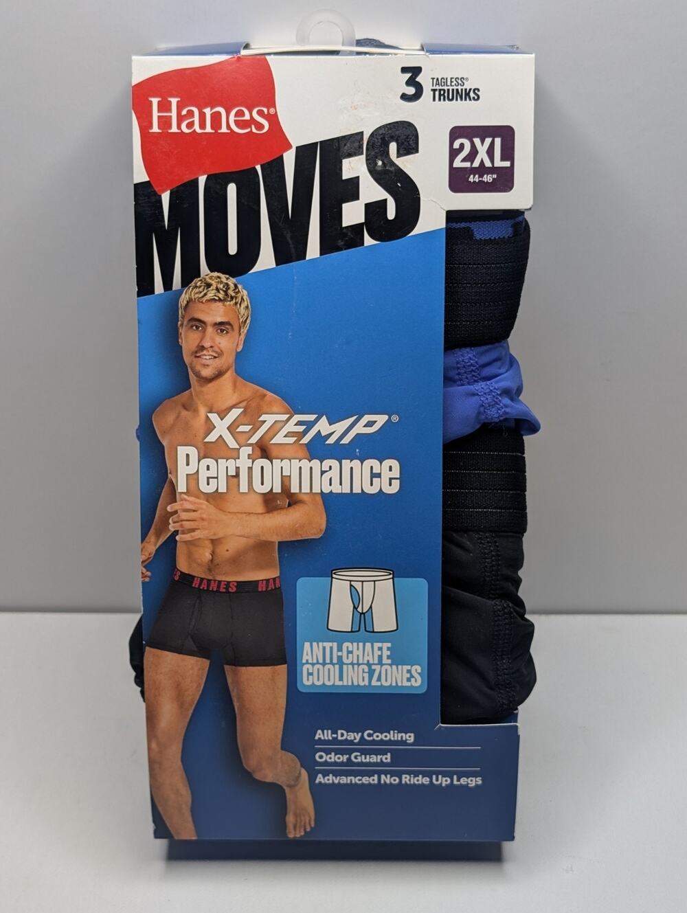 Hanes Moves X Temp Performance Trunks 3 Pack 2XL 44-46 NWT Anti Chafe
